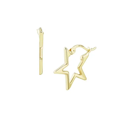 10K Yellow Gold Star Hoop Earrings