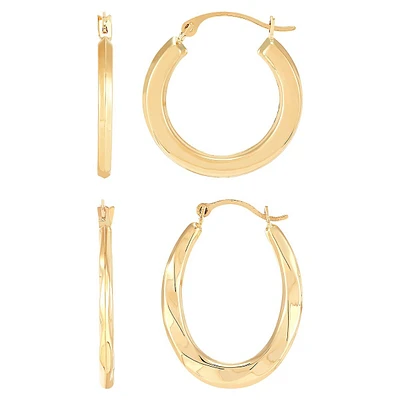 2-Pair 10K Yellow Gold Hoop Earrings Set