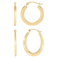 2-Pair 10K Yellow Gold Hoop Earrings Set