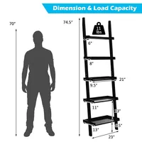 Ladder Shelf 5-tier Plant Stand Wall-leaning Bookcase Display Rack