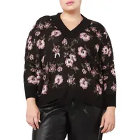 Plus Floral-Jacquard V-Neck Sweater