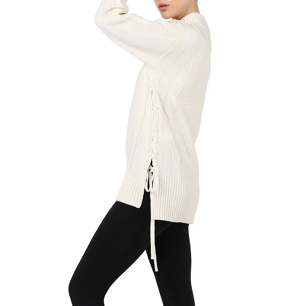 Laced-Up Side Cable Tunic Sweater