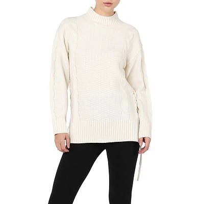 Laced-Up Side Cable Tunic Sweater