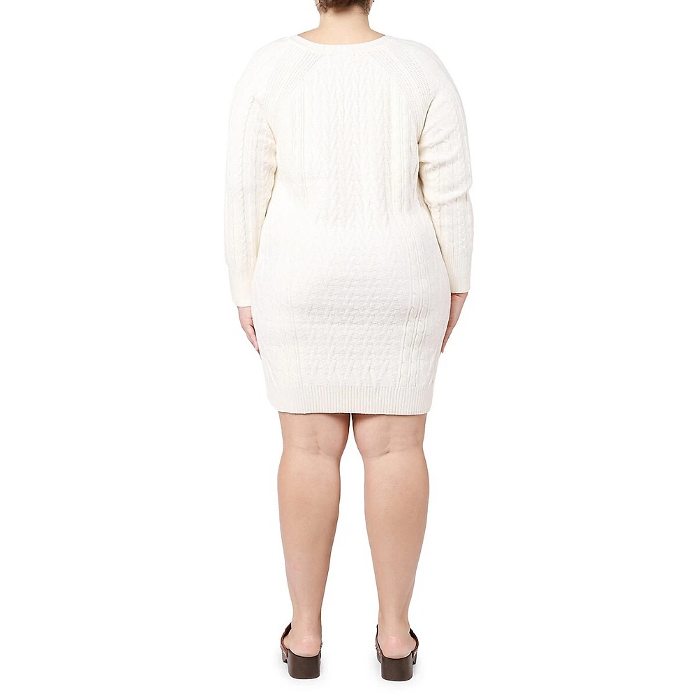 Plus V-Neck Cable Knit Sweater Dress