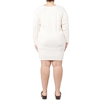 Plus V-Neck Cable Knit Sweater Dress