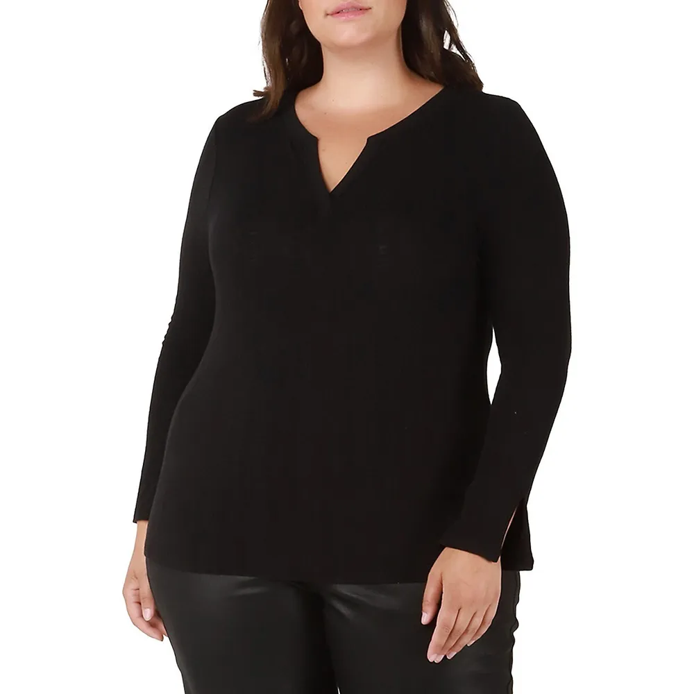 Plus Rib-Knit Splice-Neck Top