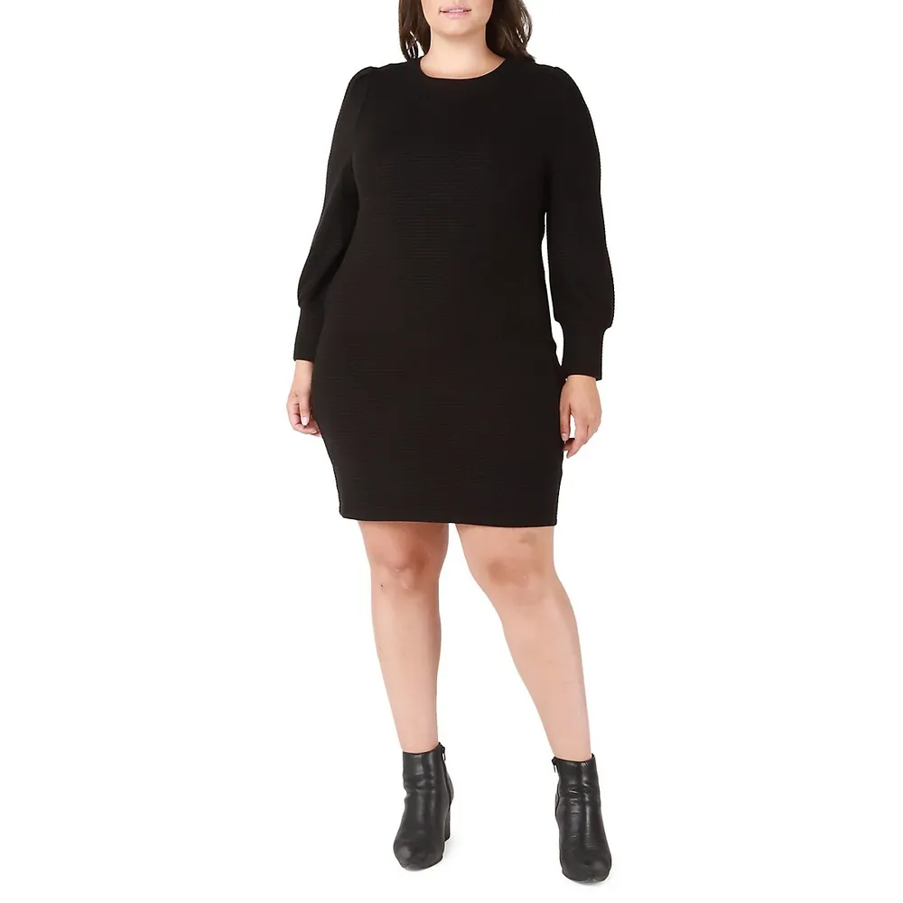 Plus Puff-Sleeve Ottoman Dress