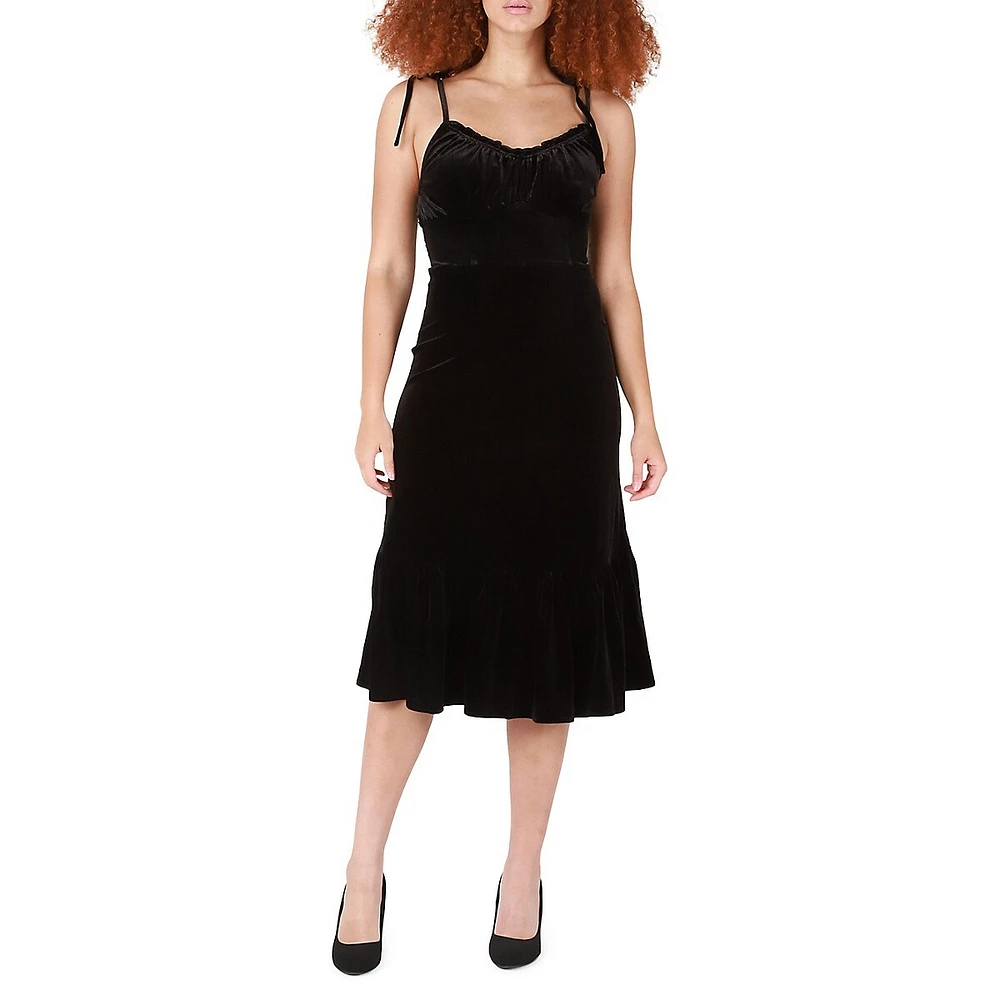 Tie Strap Ruched Velvet Dress