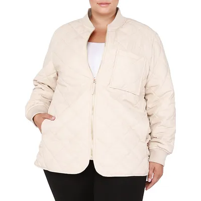 Plus Quilted Faux Leather Bomber Jacket