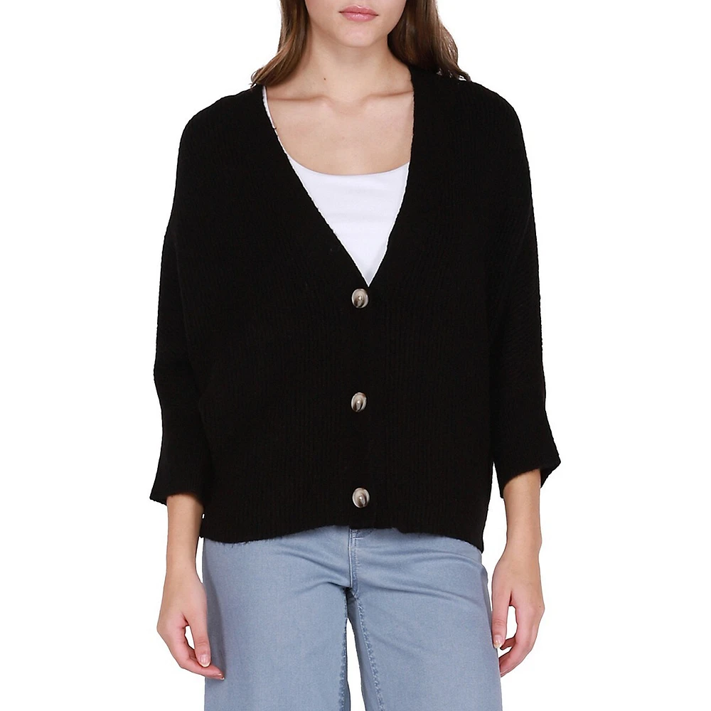 Stripe-Knit Cuffed Batwing-Sleeve Cardigan