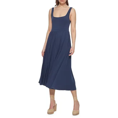 Banded Waist Knit Midi Dress