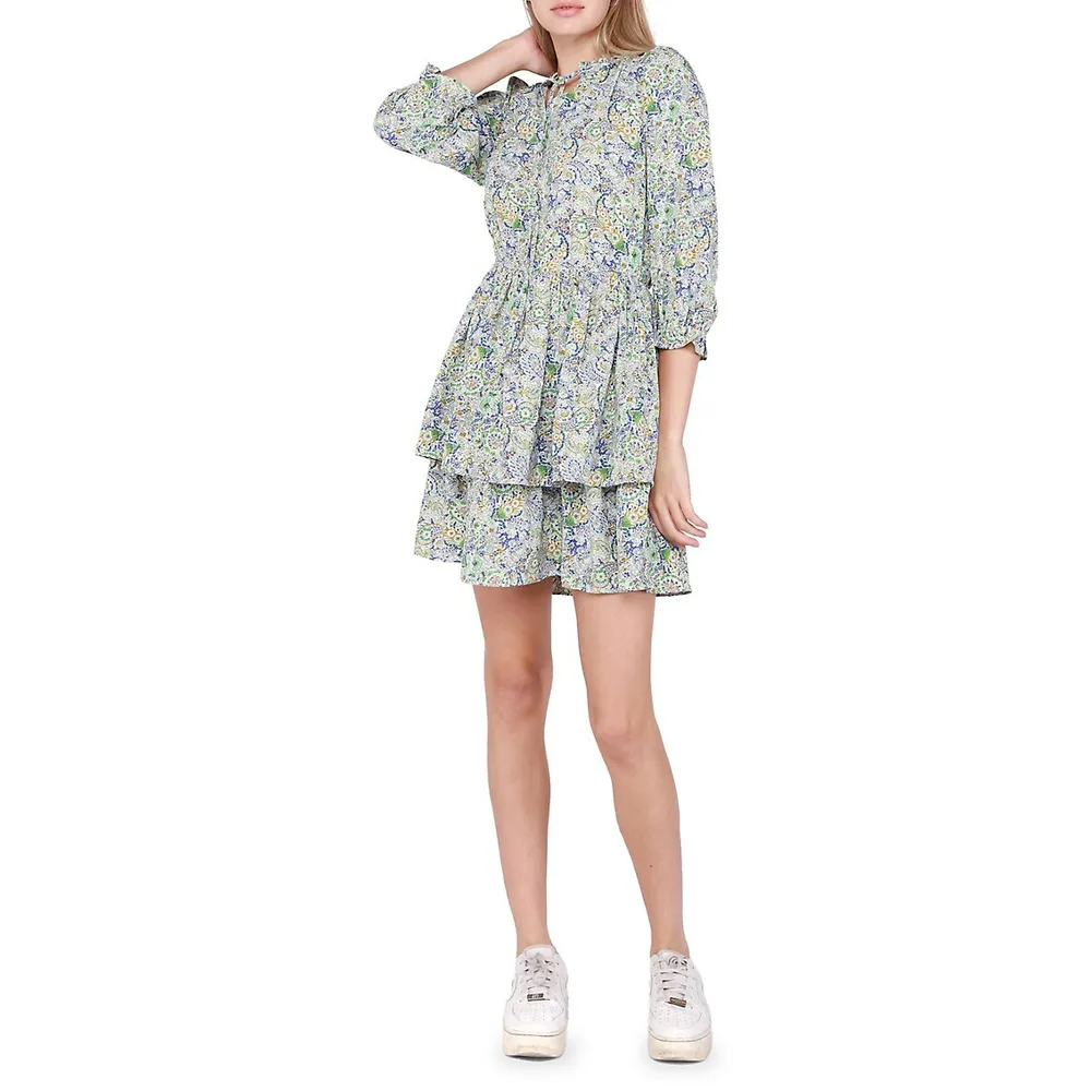 Lucky Brand Women's Printed Smocked Mini Dress