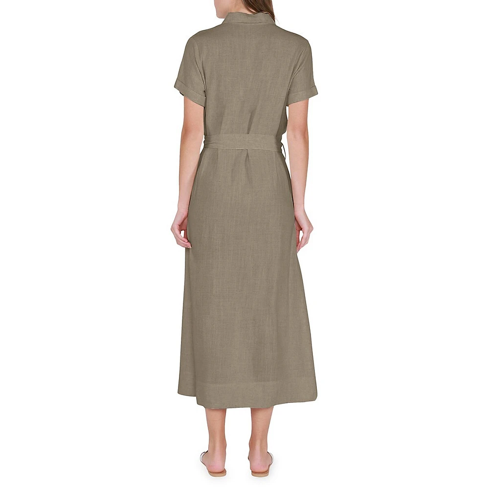 Self-Belt Midi Shirt Dress