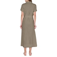Self-Belt Midi Shirt Dress