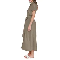 Self-Belt Midi Shirt Dress
