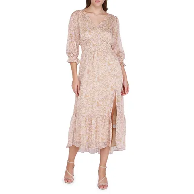 Smocked-Waist Print Midi Dress