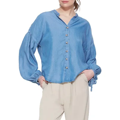 Drop Shoulder Puffy-Sleeve Blouse