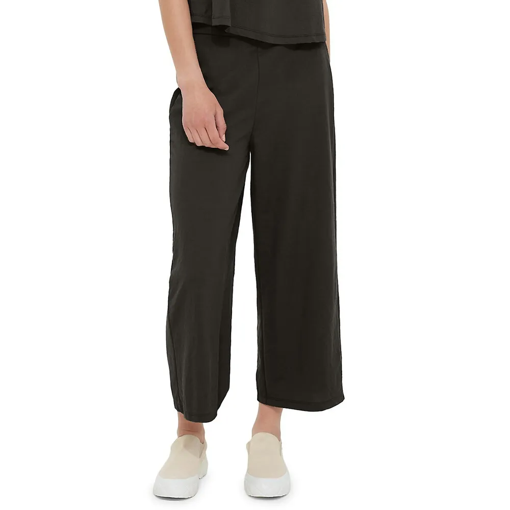 Elastic-Waist Wide-Leg Cropped Pants