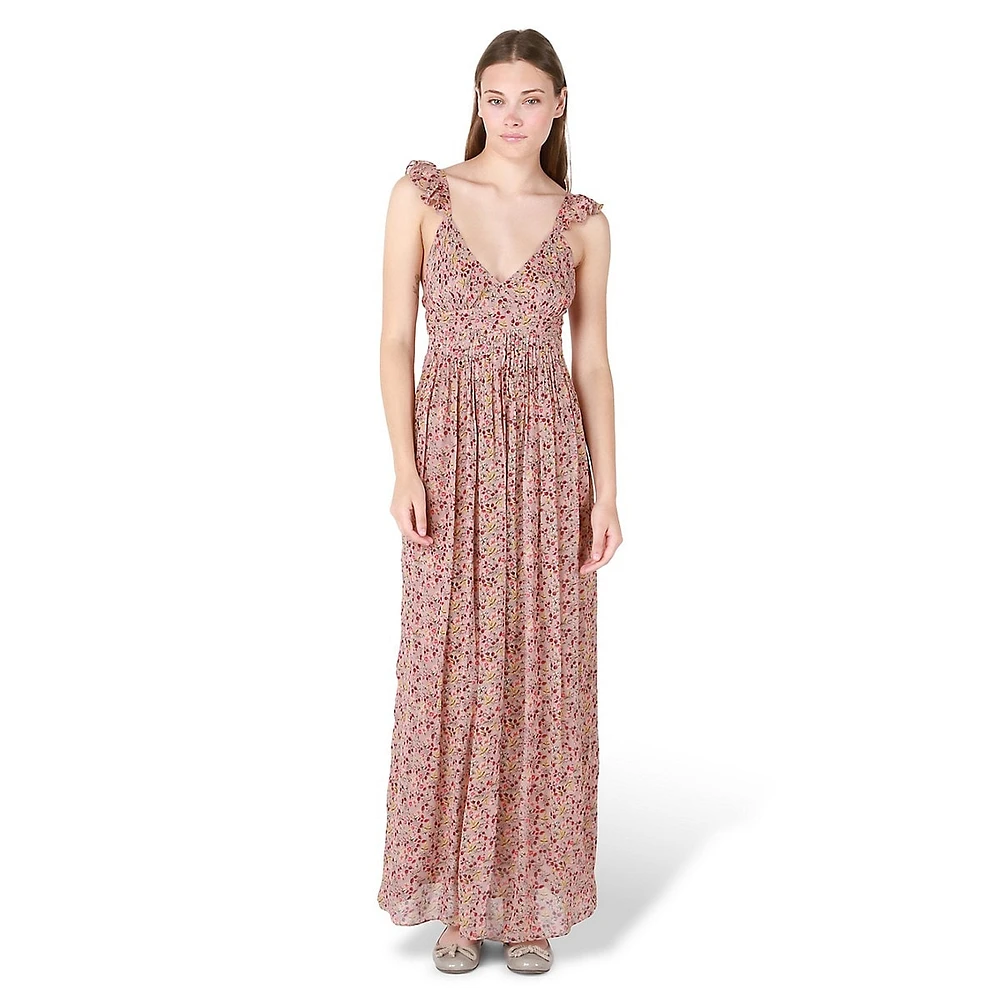 Pleated Floral Maxi Slip Dress