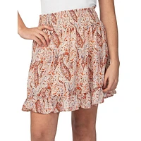 Printed Smocked-Waist Ruffled Mini Skirt