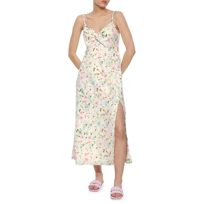 Twist Front Floral Midi Slip Dress