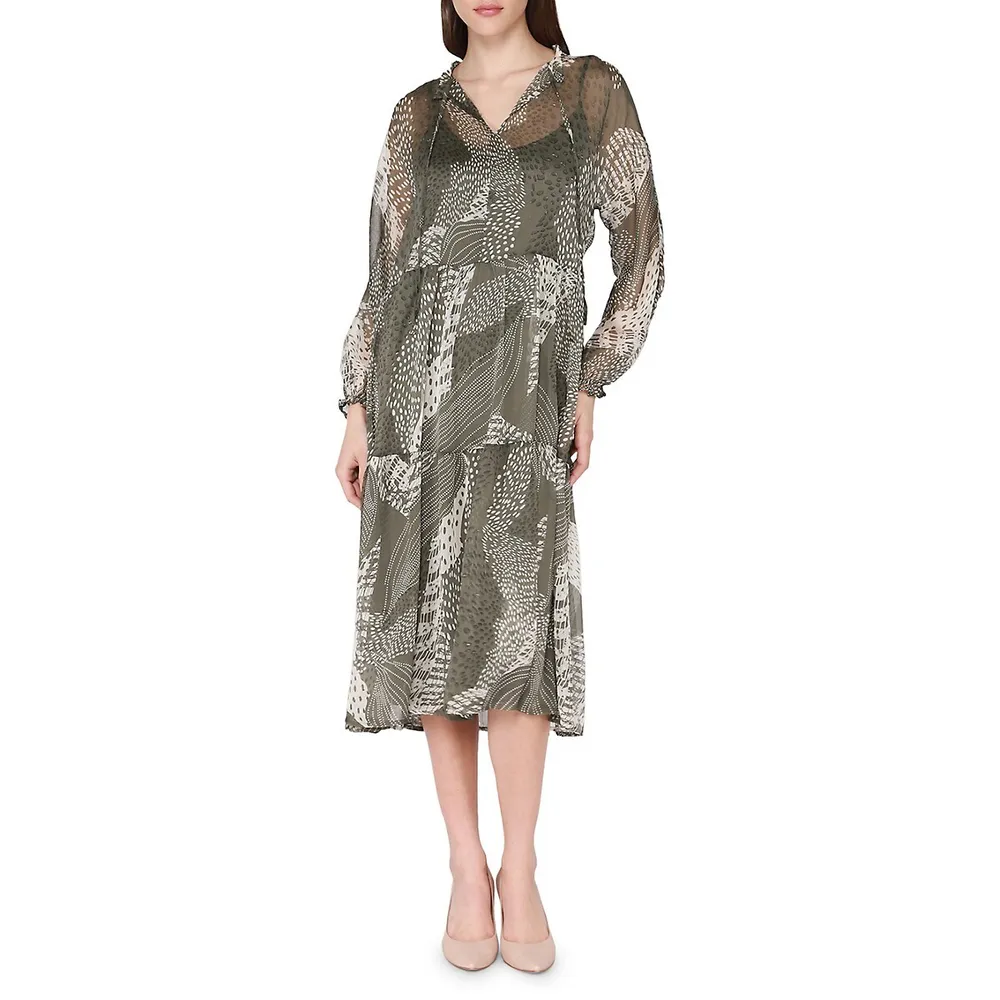 Ruffled Sleeve Tiered Midi Dress