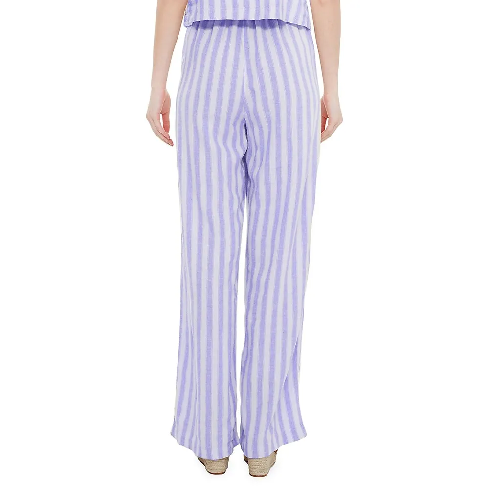 Striped Wide-Leg Pull-On Pants