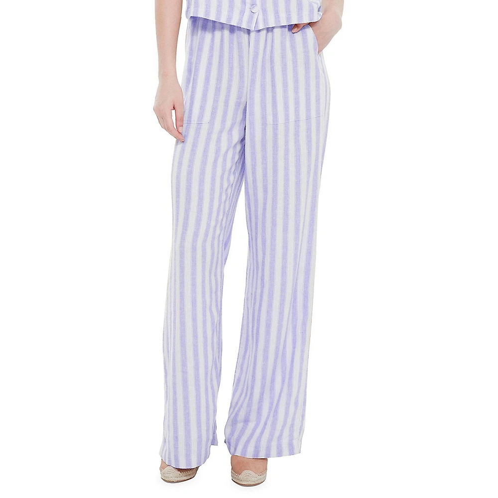 WOMEN'S LINEN BLEND STRIPED EASY PANTS