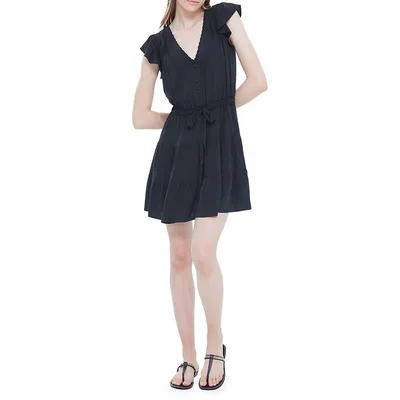 Ruffle-Sleeve Jacquard Mini Dress