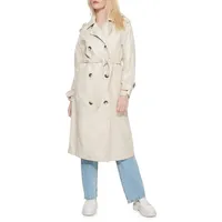 Faux Leather Double-Breasted Belted Trench Coat