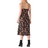 Rose-Print Satin Slip Dress