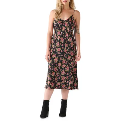 Rose-Print Satin Slip Dress