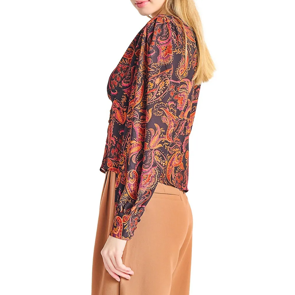 Paisley-Print V-Neck Blouse