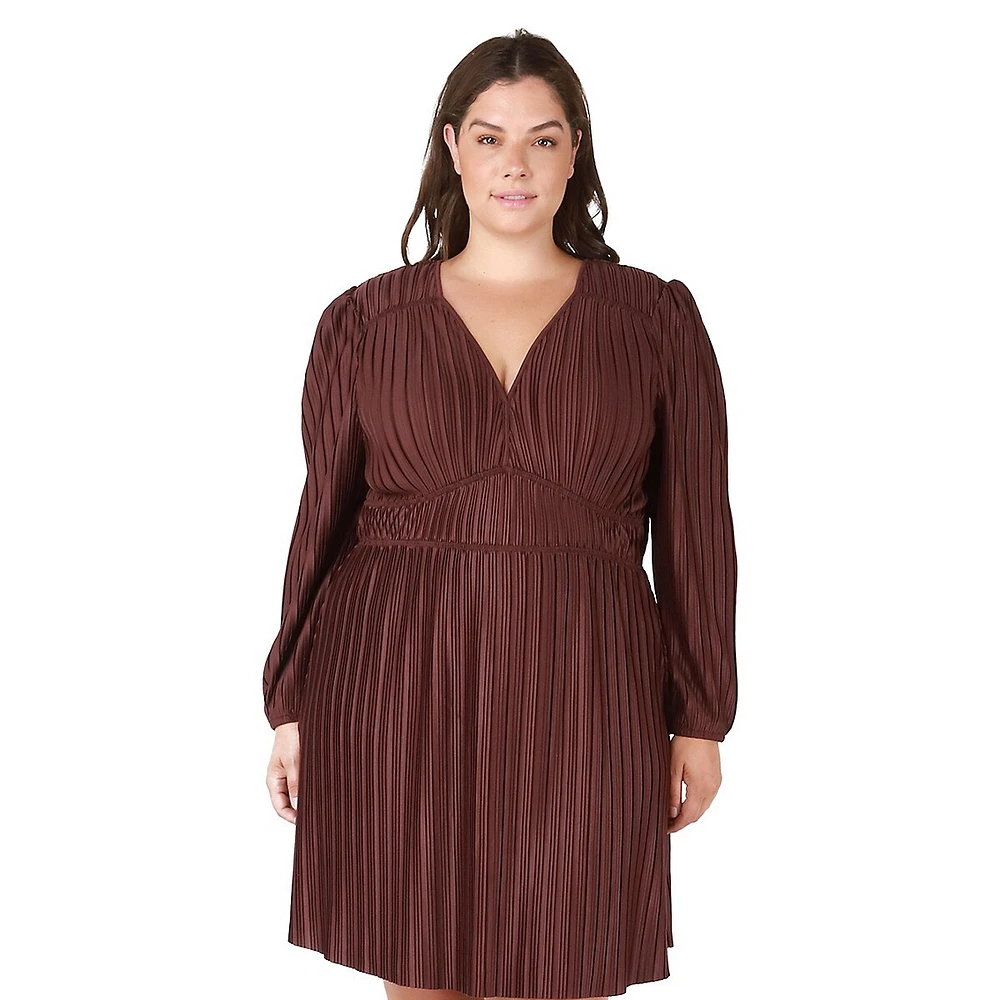 Plus Pleated V-Neck Empire Dress