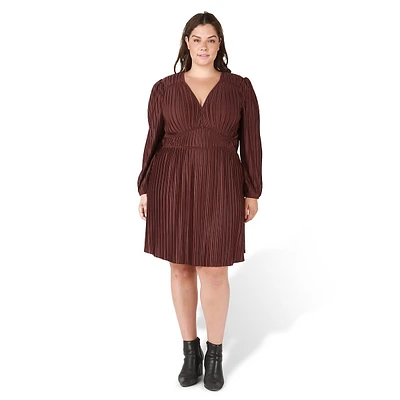 Plus Pleated V-Neck Empire Dress