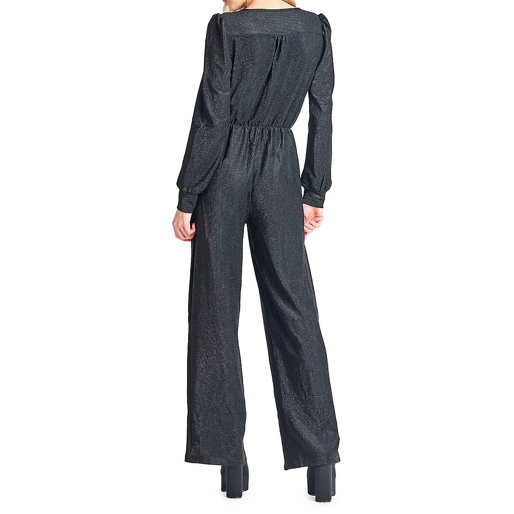 Glitter-Knit Surplice Jumpsuit