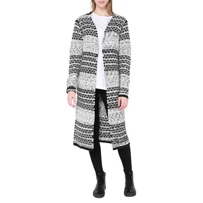 Textured-Band Open Duster Cardigan