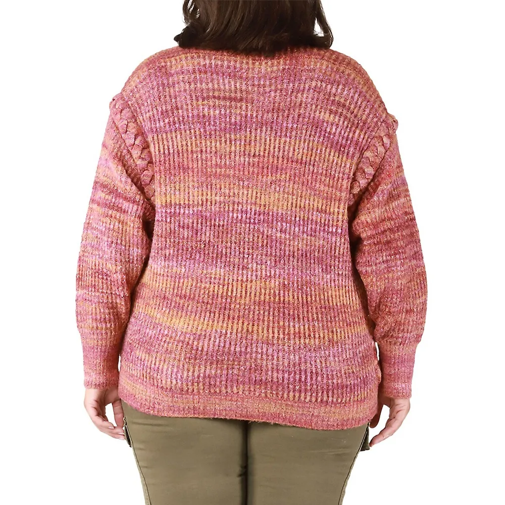 Plus Space-Dye Button-Front Cardigan