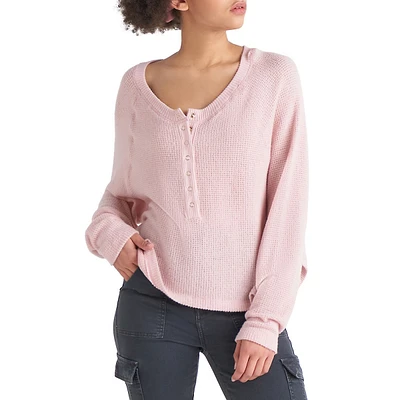 Waffle-Knit Henley Top