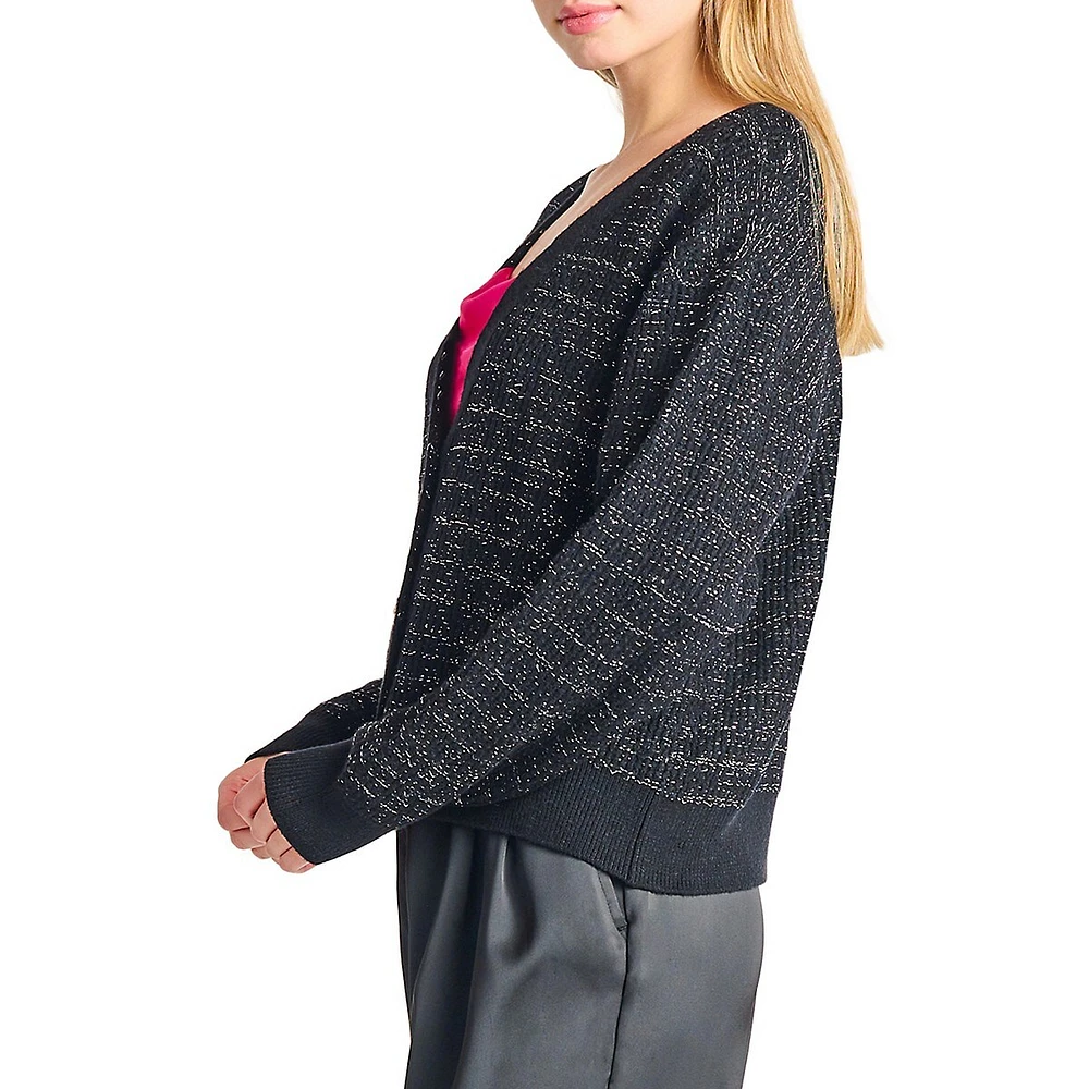 Embellished-Button Lurex Cardigan