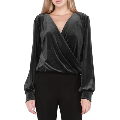 Surplice Gathered Velvet Top