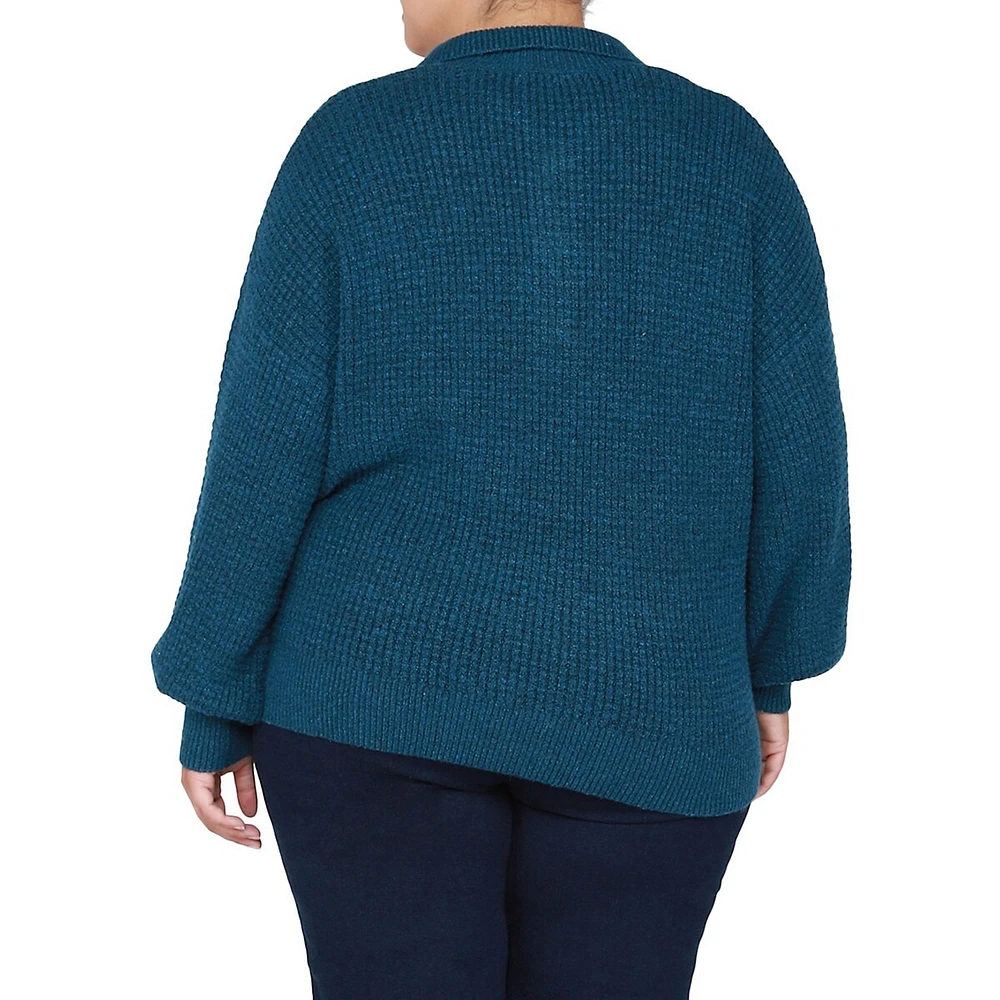 Plus Polo-Style Waffle-Knit Sweater