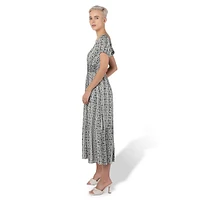 Printed Smocked-Waist Tiered Midi Dress