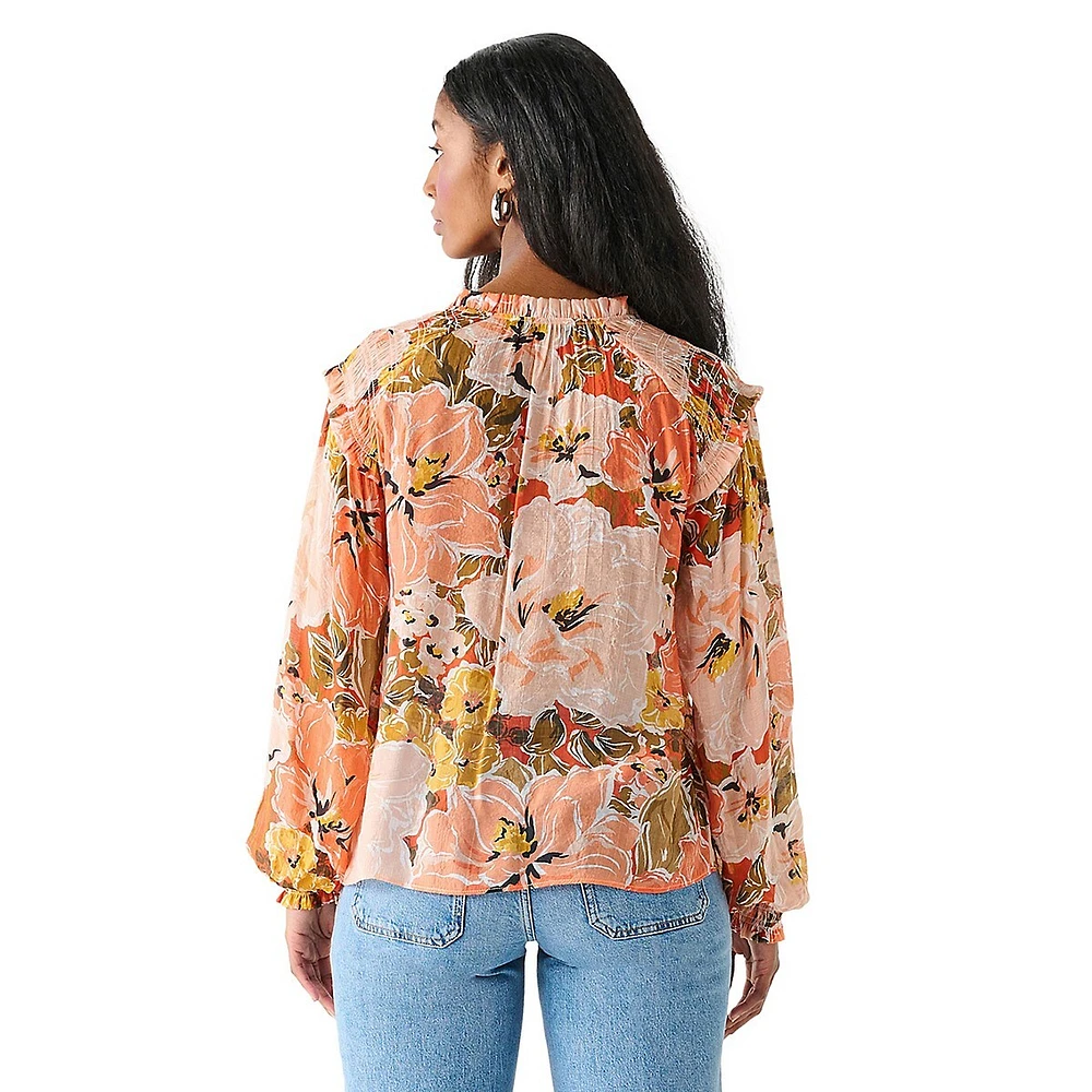 Tie-Neck Floral Blouse