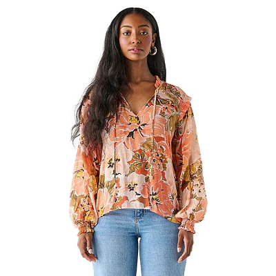 Tie-Neck Floral Blouse