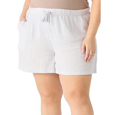 Plus Textured Cotton Drawstring Shorts