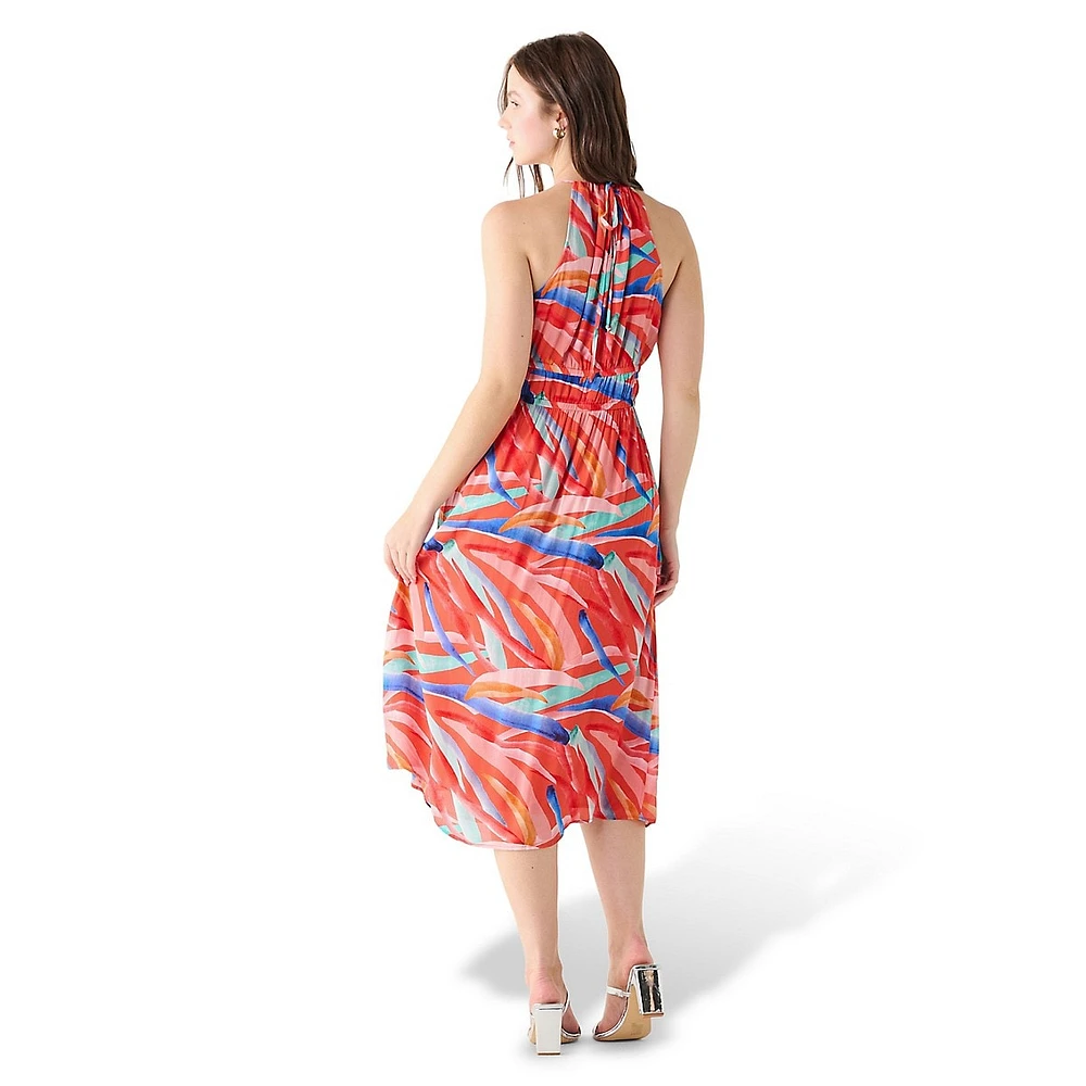 Halterneck Print Midi Dress