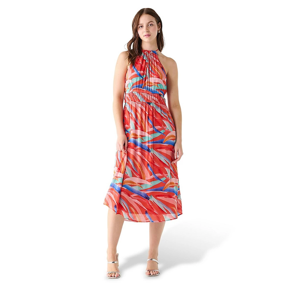 Halterneck Print Midi Dress