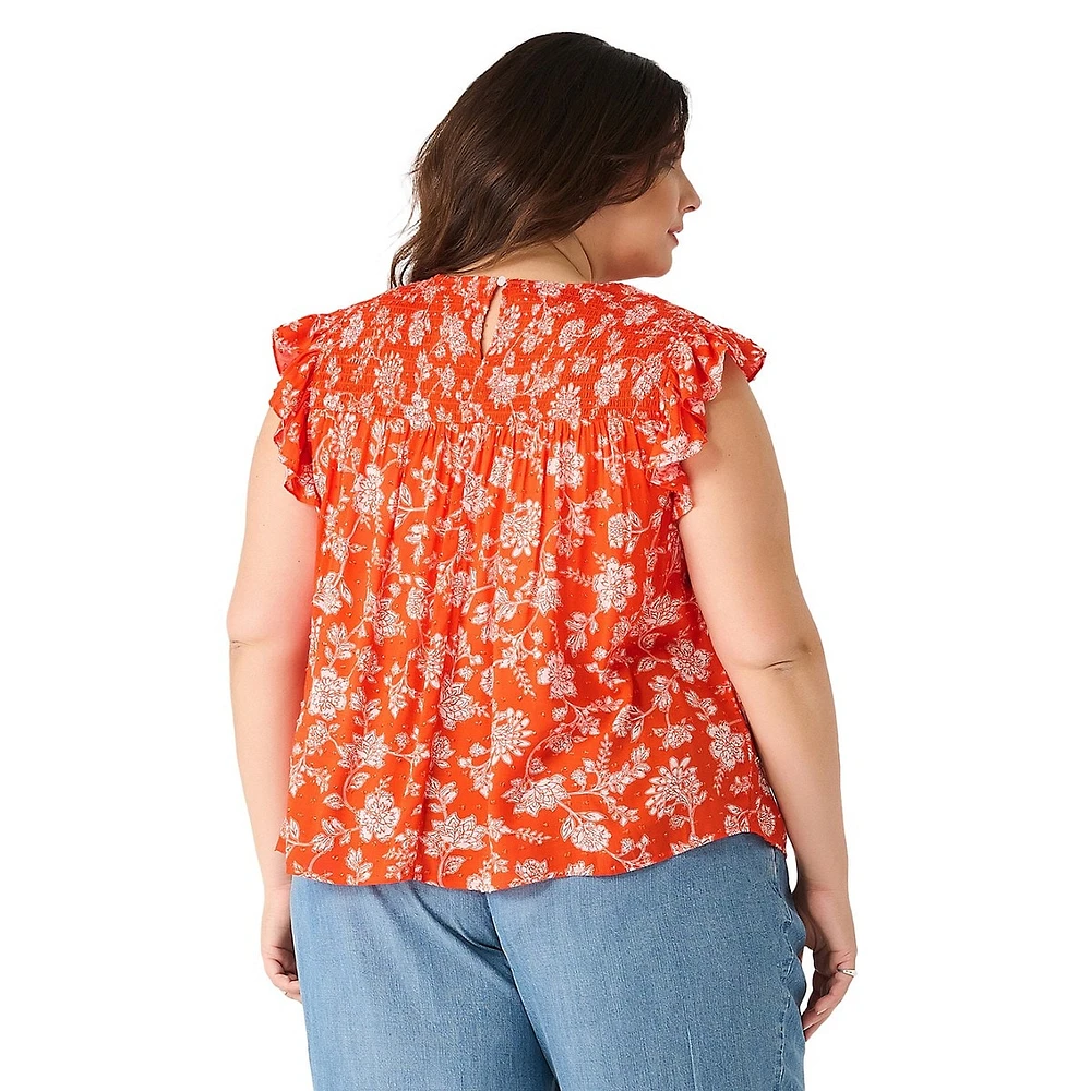 Plus Flutter-Sleeve Floral Top