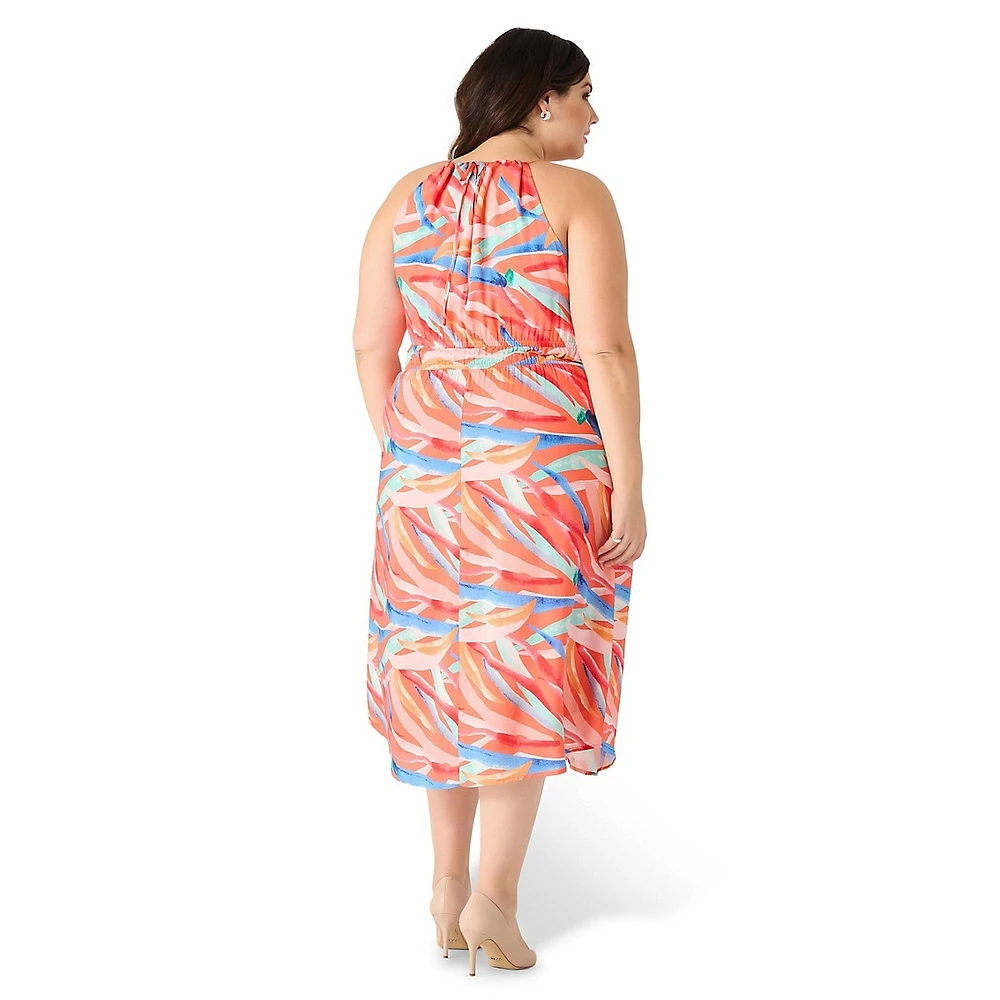 Plus Halterneck Print Midi Dress